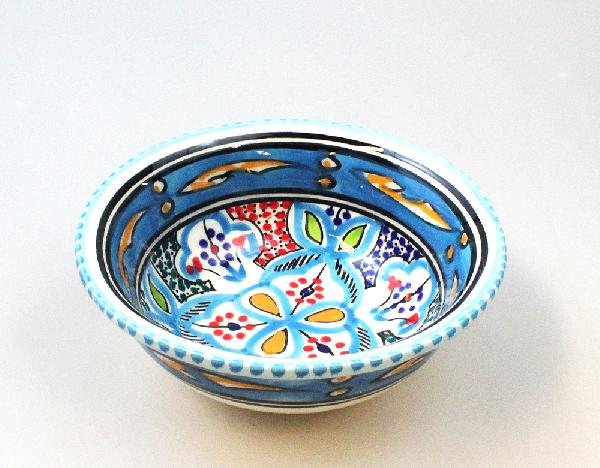 Schaal Kom d=15cm, turquoise, beschilderd aardewerk TW - Tunesie