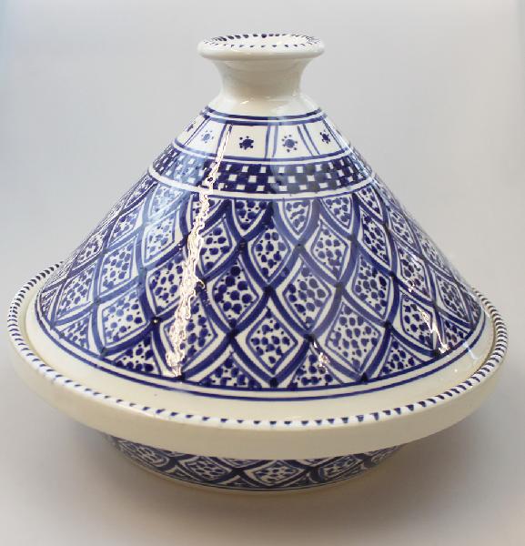 Tajine 25cm aardewerk motief blauw alleen in de magnetron te gebruiken - Tunesie