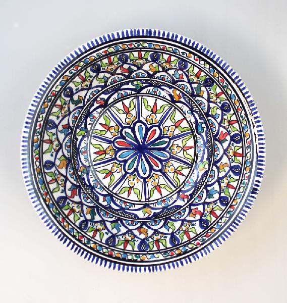 Schaal salade D 30cm beschilderd aardewerk basiskleur turquois - Tunesie