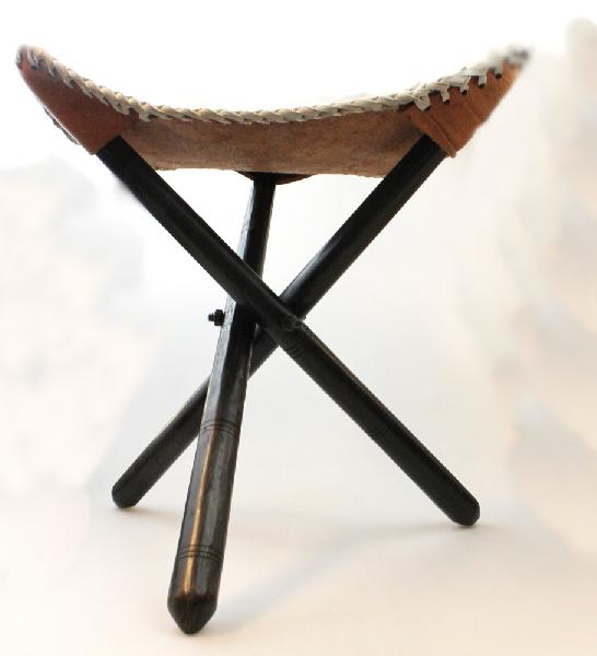 Krukje 3 poot leren zitting opvouwbaar H 40cm - Kenya
