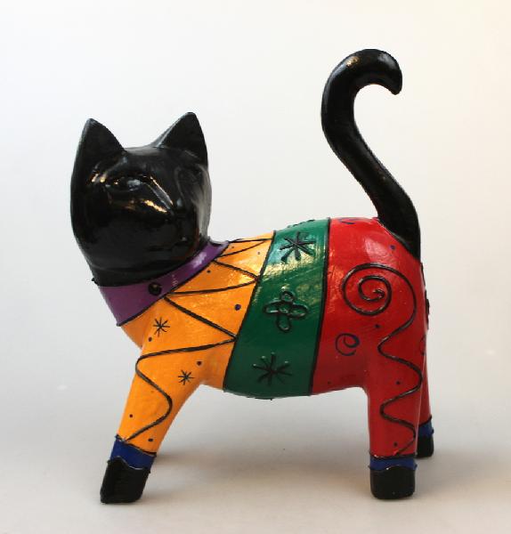 Dier Kat hout, beschilderd staand 22 cm solo - Indonesie