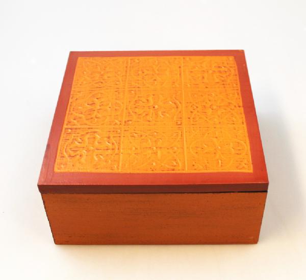 Sieradendoos 15x15x7cm oranje hout - Indonesie