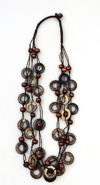Ketting kokosnoot kralen en schijfjes naturel ca 60cm lang - Sri Lanka