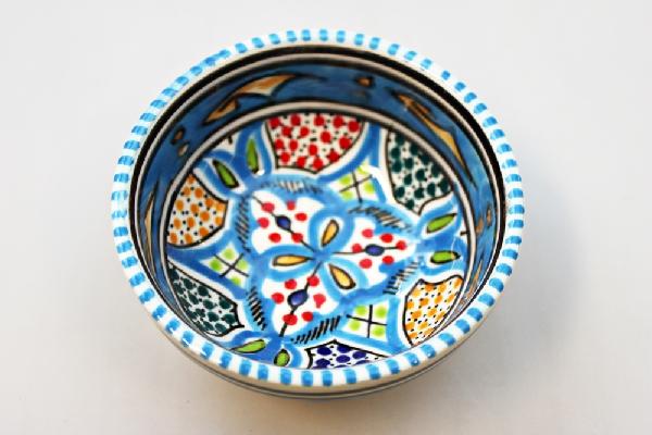 Schaal Kom d=10cm, turquoise blauw, beschilderd aardewerk TW - Tunesie