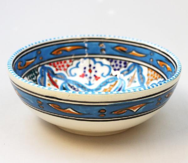 Schaal D 20cm beschilderd aardewerk turquois - Tunesie