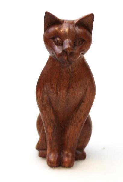 Dier Kat hout kijkt vooruit 12 cm - Bali-LW Indonesie