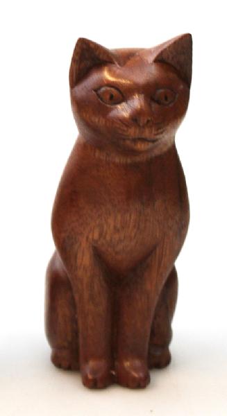 Dier Kat hout kijkt vooruit 12 cm - Bali-LW Indonesie